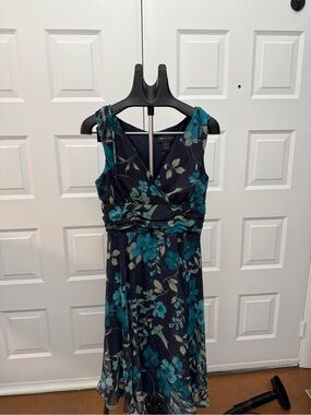 connected apparel Navy Dress with Teal Floral Print